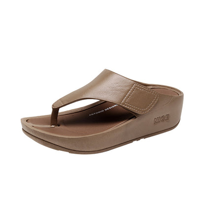 Flip-flops Women's 2024 New Elevated Beach Fashionable All-match Summer Outer Wear Comfortable Non-slip Clip Wedge Slippers