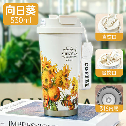 Summer Insulated Stainless Steel Water Cup, Thermos Cup, Coffee Cup, Double-Layer Car Cup, Smart Display Gift Cup, Customizable