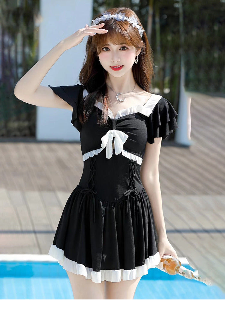 2025 New Swimsuit for Women, Conservative, Flesh-Covering, Slimming Look One-Piece Student Skirt Style, Boxer-Angle High-End Hot Spring Resort Swimsuit