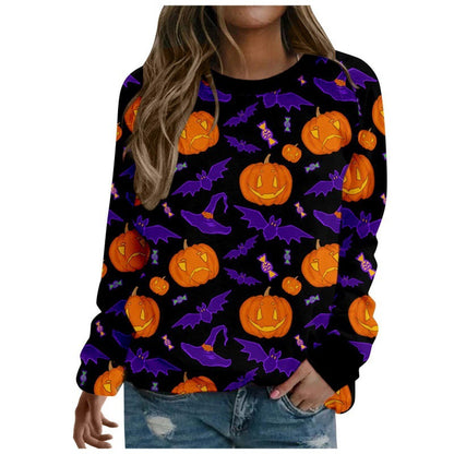 Foreign Trade Cross-border Autumn and Winter New Halloween 3D Digital Printing European and American Women's Crewneck Casual Long Sleeve Sweatshirt