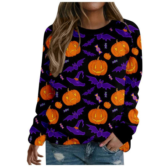 Foreign Trade Cross-border Autumn and Winter New Halloween 3D Digital Printing European and American Women's Crewneck Casual Long Sleeve Sweatshirt