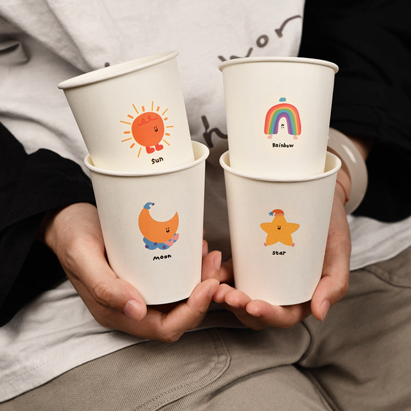 Disposable Paper Cups with Cute Cartoon Patterns for Commercial, Office, and Home Use, Food-Grade, 250ml, Thickened