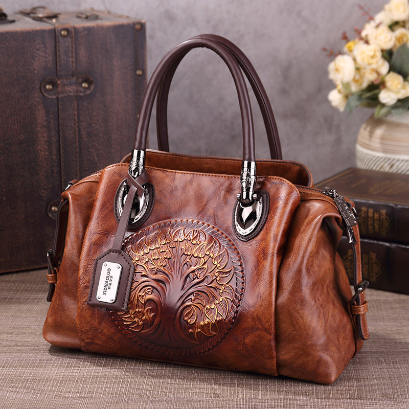 2025 New Chinese Style Retro European and American Style Bag Fashion Embossed Gradient Color Hand-Held Crossbody Pillow Women's Bag