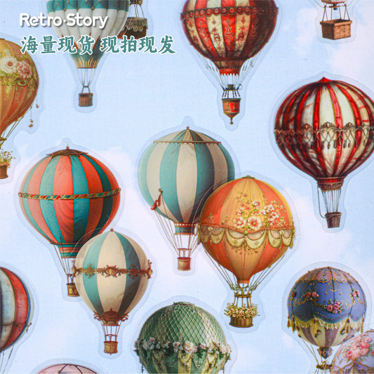 Cross-Border Retro Story Clear Sky Series Hot Air Balloon Background Decoration 20 Pet Retro Handbook Base Stickers