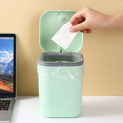 Small Desktop Trash Can for Home Office High-End Dormitory Press with Lid Mini Plastic Storage Trash Can