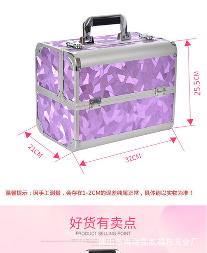 Manufacturer's Ready-Made Wholesale and Retail Professional Makeup Box, Beauty and Manicure Box, Double-Layer Large-Capacity Portable Makeup Box