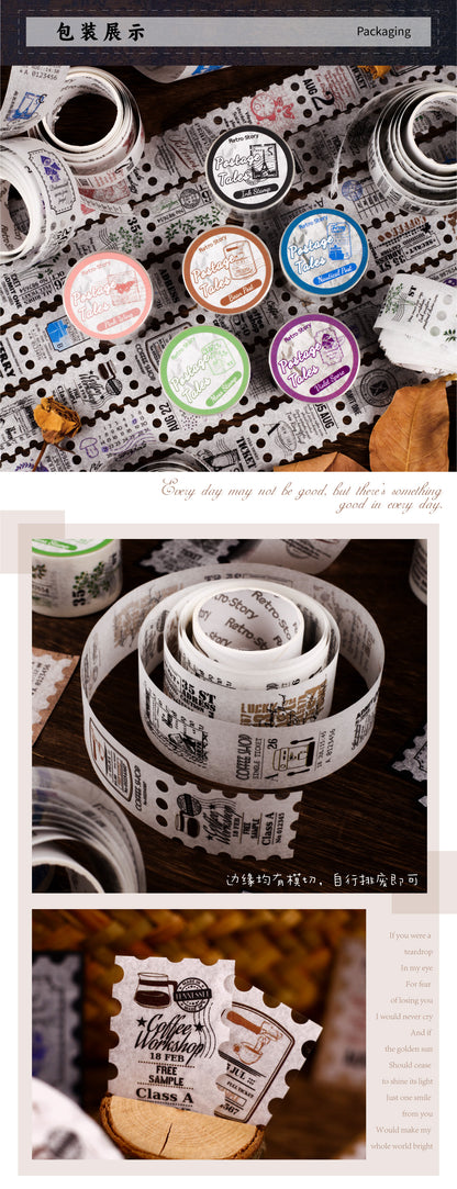 Retrostory Postmark Illustrated Retro Style Long Stamps 6 Types Journal Material Collage Base Pet Washi Tape