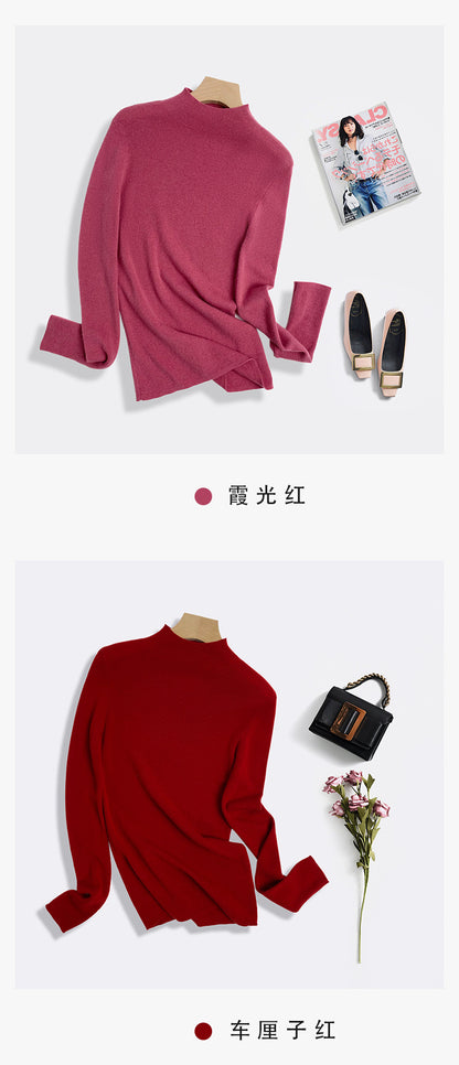 Machine Washable 100% Superfine Wool Sweater for Women Autumn and Winter New Loose Half Turtleneck Knitted Bottoming Sweater for Women
