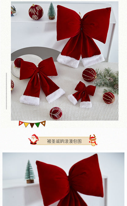 Christmas Tree Decoration Home Gold Velvet Bow Large Pendant Photo Atmosphere Props Atmosphere Flocking Bow
