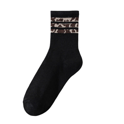Socks Women's Mid-length Socks Spring and Autumn Korean Style Fashionable Socks Spotted Leopard Print Stockings All-match Non-slip Women's High Socks