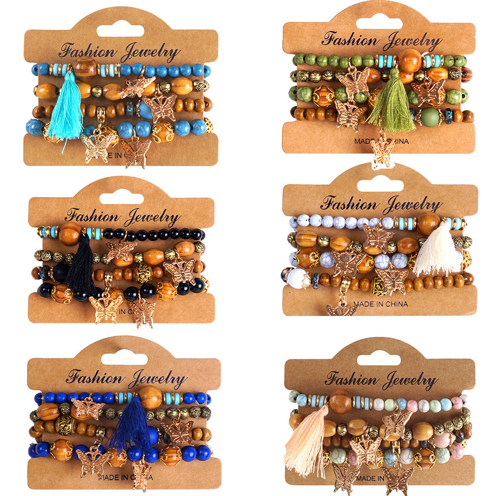 European and American Cross-Border Hot-Selling New Bohemian Bracelets Creative Tassel Multi-Layer Beaded Bracelets Fashion Jewelry