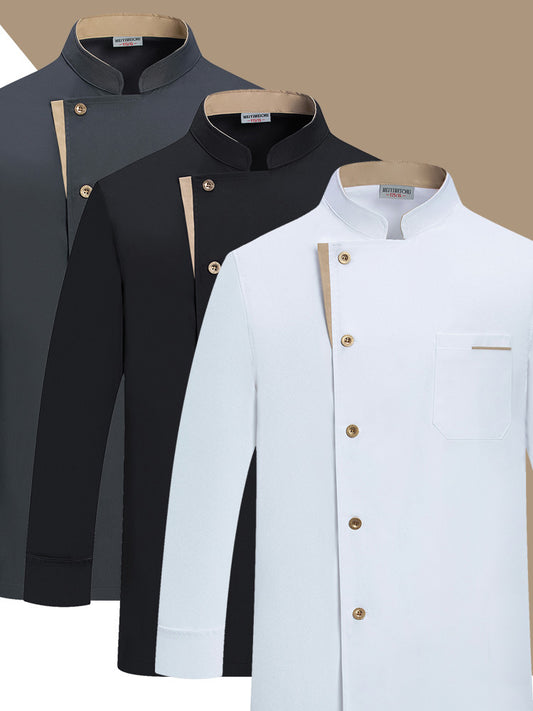 New Stretch Chef Work Clothes Long-sleeved Autumn and Winter Restaurant Baking Men's and Women's Short-sleeved Kitchen Work Clothes