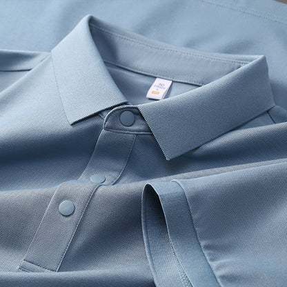 Cross-border Foreign Trade Copper Ammonia Silk T-shirt Men's Business Casual Short-sleeved Summer Gastrodia elata Mulberry Silk Lapel Men's Polo Shirt