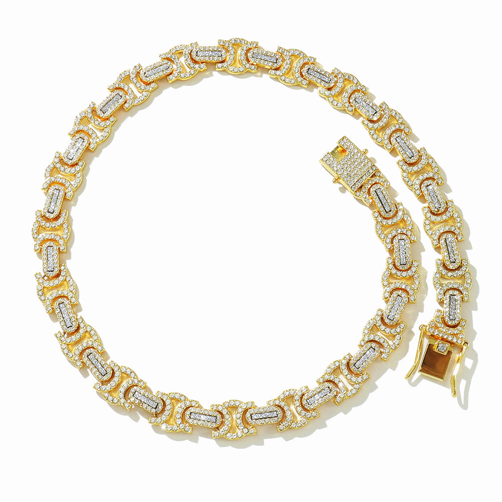 Cross-border European and American hip-hop men's and women's fashion cool flash decorative neck chain diamond geometric personality stitching clavicle chain necklace