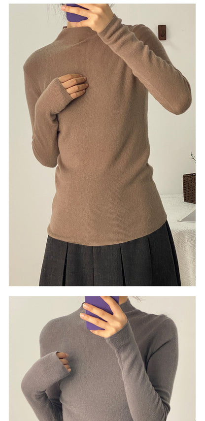 Machine Washable 100% Superfine Wool Sweater for Women Autumn and Winter New Loose Half Turtleneck Knitted Bottoming Sweater for Women
