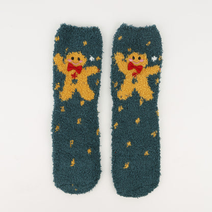 Christmas socks women's Christmas tree socks winter thick warm coral fleece sleep socks cartoon elk snowman