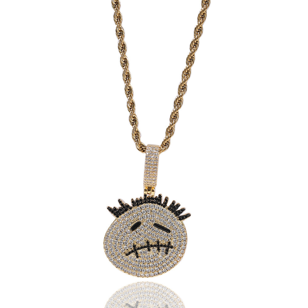 Gu Meng New Product Small Prickly Head Cartoon Hip Hop Men's Necklace Pendant European and American Street Fashion Brand Zircon Pendant
