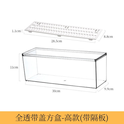 Desktop Storage Box with Lid Flip-Top Rectangular Transparent Acrylic Storage Box Kitchen Cosmetics Sundry Work Station