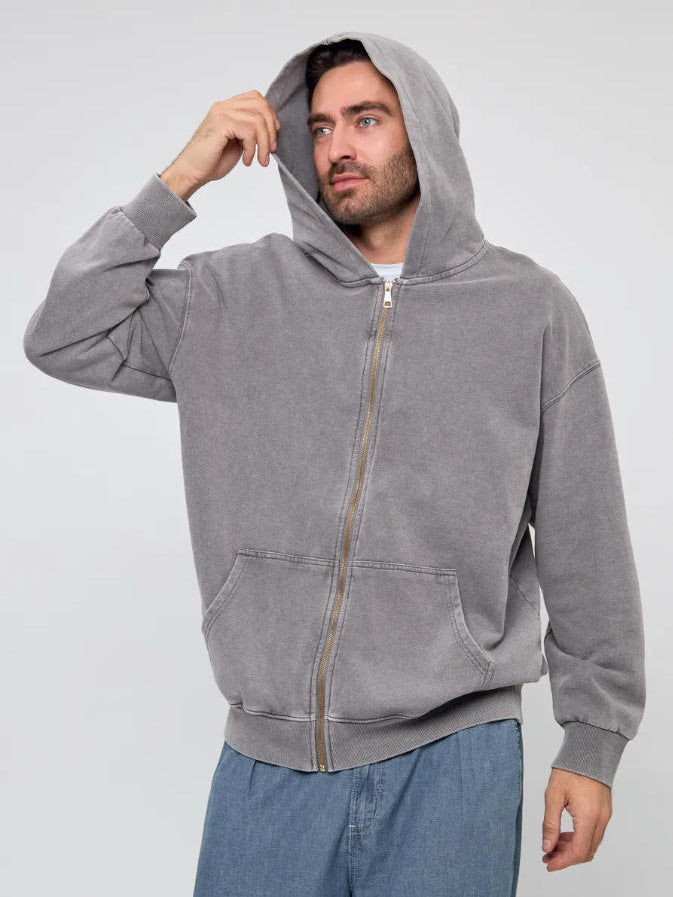 2025 New Autumn and Winter 400g Washed Retro Zipper Hooded Sweatshirt for Men and Women, Loose Casual Retro Top