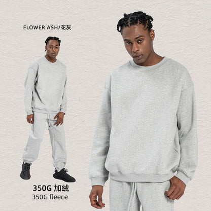 Cai Xiang Island Men's Clothing | Autumn and Winter 350g Dopamine Fleece Oversized Loose Trendy Brand Men's Sweatshirt and Pants Set
