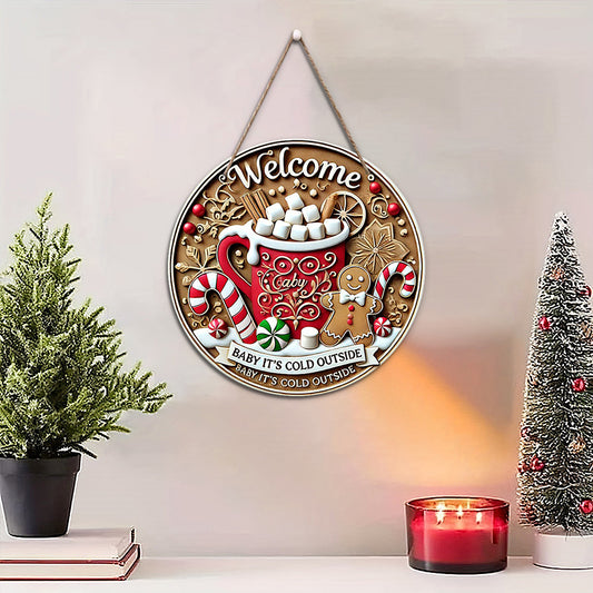 in stock American Country Christmas Holiday Round Door Plate Hanging Wooden Welcome Sign Decorative Pendant Wooden Tag