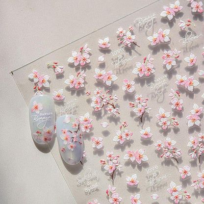 Spring Cherry Blossom Nail Stickers New Embossed 5D Three-Dimensional Japanese Style Internet Celebrity Ins Flower Nail Sticker Decorations