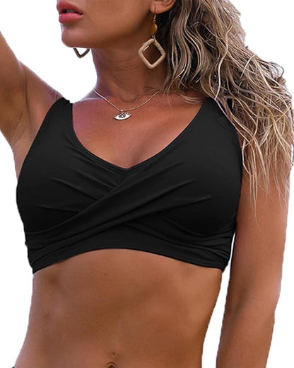 Foreign Trade Amazon Explosions Women's Front Kink Bikini Top V-Neck Push-up Padded Swimsuit Top Swimsuit