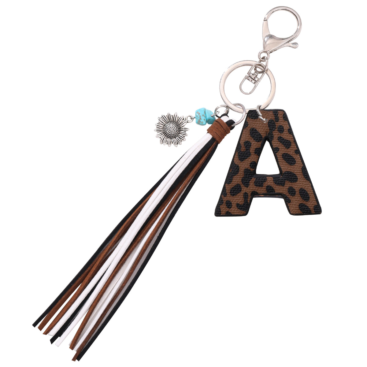 New Western Denim Style Leopard Oil-trimmed Leather Letter A Korean Velvet Tassel Combination Keychain Pendant Bag