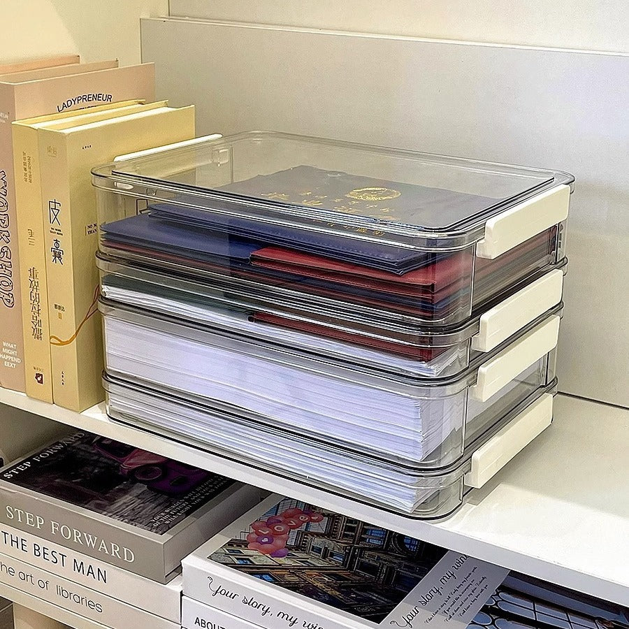 Paper storage and organizing artifact large capacity transparent plastic household registration book junior high school graduation certificate a4 file storage box