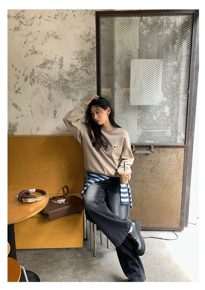 Guangzhou Huang Zheng American Retro Sexy Pullover Embroidered Sweatshirt Feminine Versatile Long-Sleeved Casual Top 530821