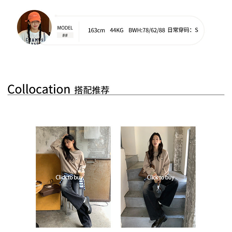 Guangzhou Huang Zheng American Retro Sexy Pullover Embroidered Sweatshirt Feminine Versatile Long-Sleeved Casual Top 530821