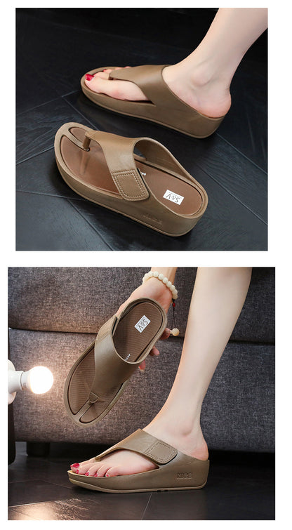 Flip-flops Women's 2024 New Elevated Beach Fashionable All-match Summer Outer Wear Comfortable Non-slip Clip Wedge Slippers