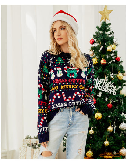 Foreign Trade Amazon Europe and America Loose Knitwear Autumn and Winter Christmas Tree Crewneck Sweater Snowman Sequins Christmas Sweater