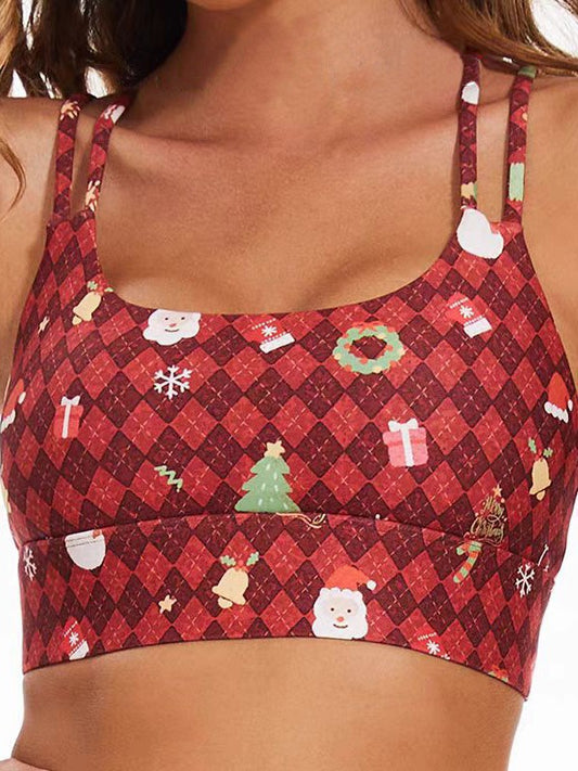 Foreign Trade Cross-border European and American Printed Plaid Sports Bra Underwear Women's Running Fitness Pants Yoga Clothes Quick-drying suit