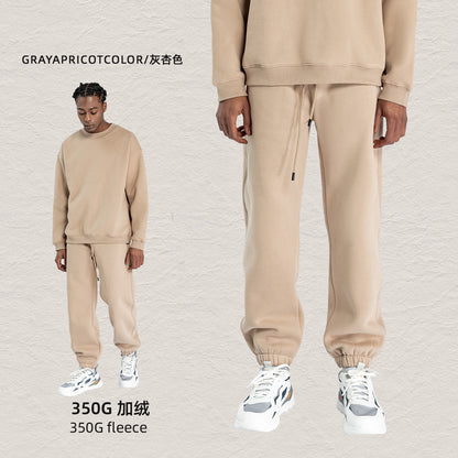 Cai Xiang Island Men's Clothing | Autumn and Winter 350g Dopamine Fleece Oversized Loose Trendy Brand Men's Sweatshirt and Pants Set
