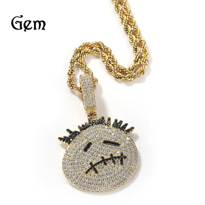 Gu Meng New Product Small Prickly Head Cartoon Hip Hop Men's Necklace Pendant European and American Street Fashion Brand Zircon Pendant