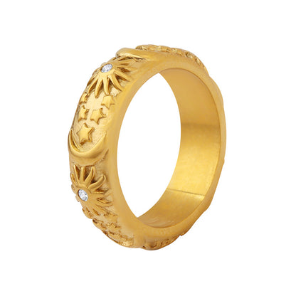 Niche Entry Luxury Zircon Embossed Star Moon Shape Shining Zircon Design Ring Titanium Steel Bracelet Girl's Jewelry