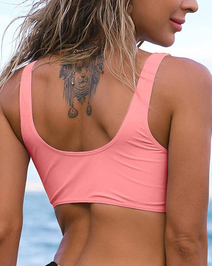 Foreign Trade Amazon Explosions Women's Front Kink Bikini Top V-Neck Push-up Padded Swimsuit Top Swimsuit