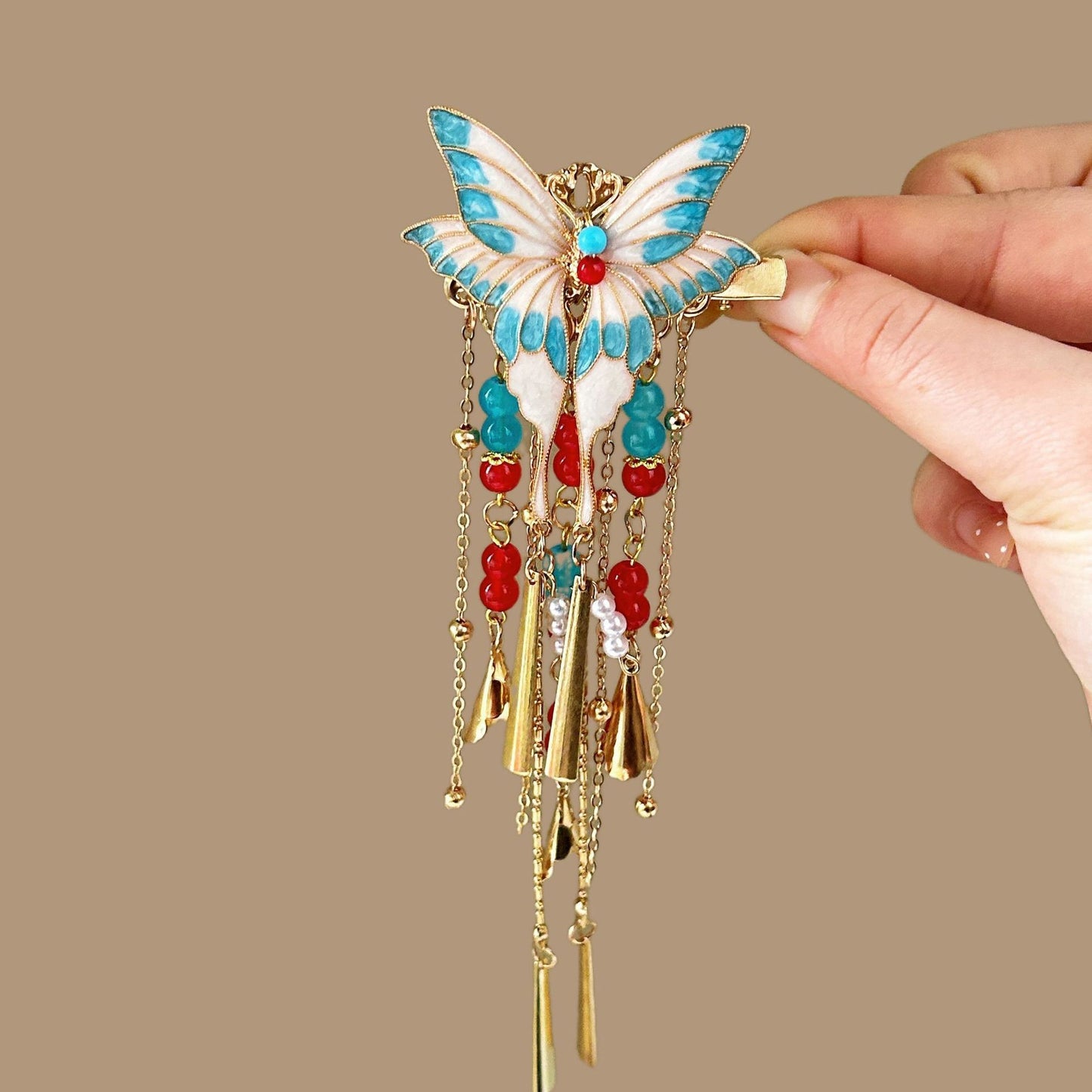 Antique Style Burned Blue Cloud Pearl Hairpin New Chinese Tassel Side Clip Advanced Sense Clip Hair Accessories Headwear Hair Clip
