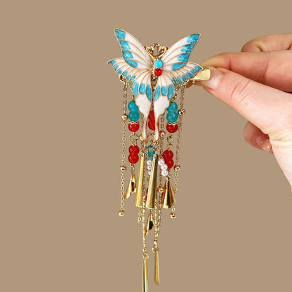 Antique Style Burned Blue Cloud Pearl Hairpin New Chinese Tassel Side Clip Advanced Sense Clip Hair Accessories Headwear Hair Clip
