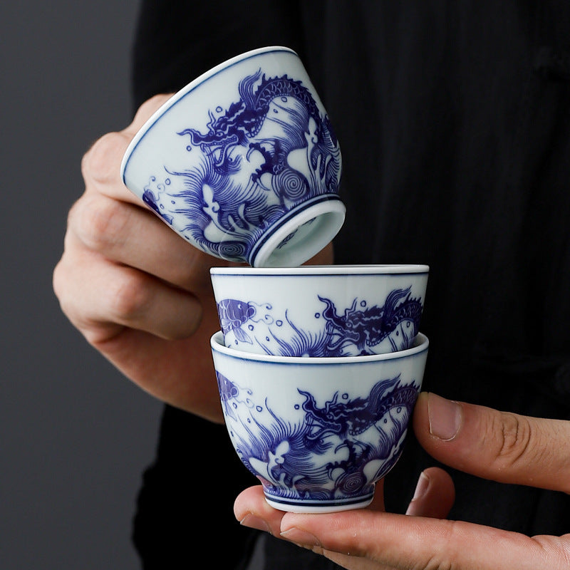 Yuerui Ceramic New Blue and Flower Tea Cup Underglaze Color Retro Yulan Cup Bowl of Kung Fu Tea Zen Tea Master Cup