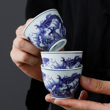 Yuerui Ceramic New Blue and Flower Tea Cup Underglaze Color Retro Yulan Cup Bowl of Kung Fu Tea Zen Tea Master Cup
