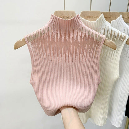 New Style Sleeveless Knit Top for Women, Summer Thin Style with a High-End Feel, Elegant Collar, Vacation Casual Top, Direct Cross-Border Supply