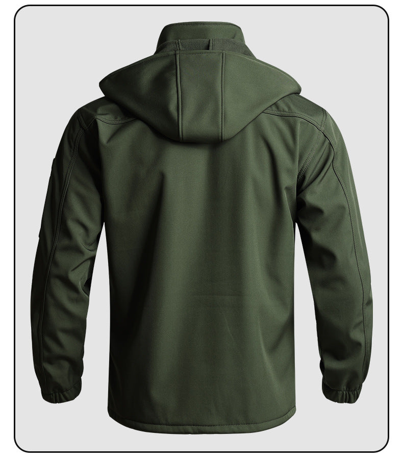 Men's Autumn and Winter Fleece-Lined Thickened Softshell Tactical Outdoor Sports Workwear Suit, Waterproof and Windproof