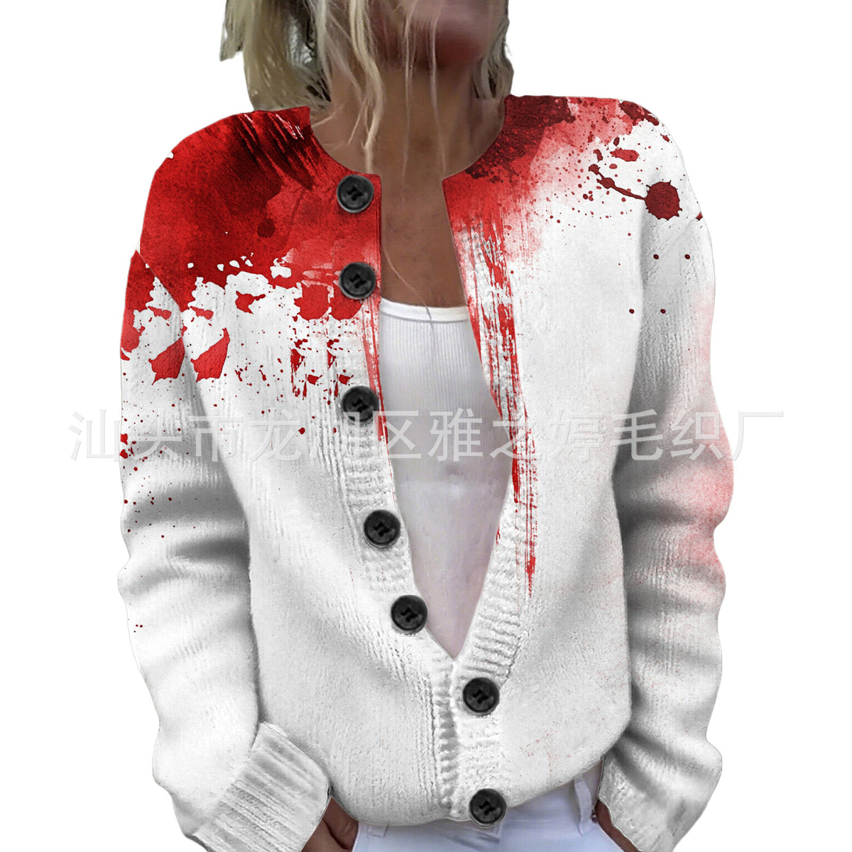 Ll-Yk1 Halloween Cardigan Round Neck Long-Sleeved 3D Printed Sweater European and American Cross-Border Casual Women's Clothing Amazon Theme