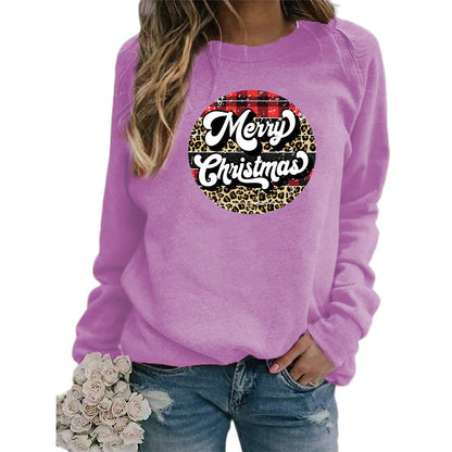 Amazon cross-border foreign trade Christmas Merry Christmas printed round neck long sleeve women's sweater European size