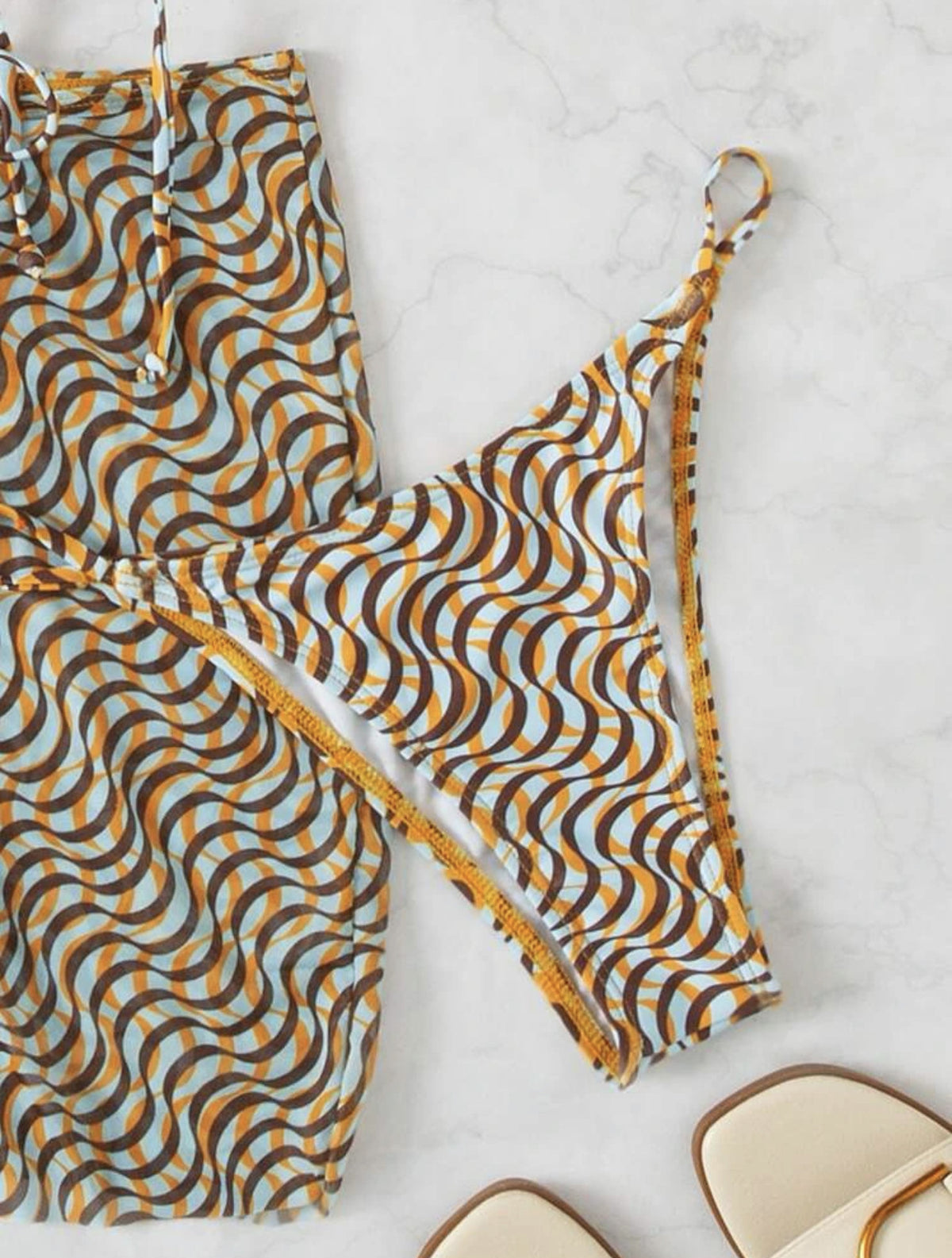 2025 European and American New Drawstring Straps Sexy Three-Piece Swimsuit Bikini Bikini with Veil Cross-Border