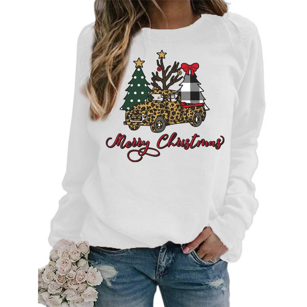 Europe and the United States foreign trade cross-border supply Christmas tree merry Christmas printed round neck sweater women's top