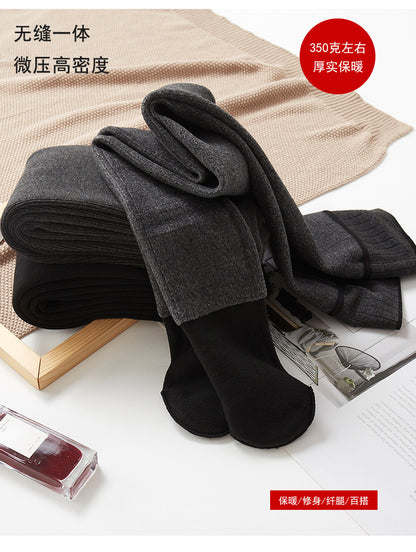 Autumn and Winter Fleece-Lined Thickened Vertical Striped Gray Leggings Ribbed Cotton Outerwear Footed Thermal Pants Women's Tights