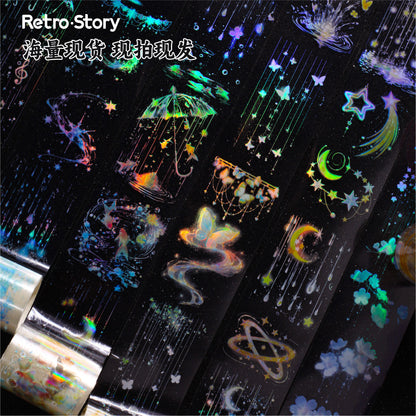 Carefully Selected Cross-Border Retr Ostory Rainy Night Series Journal Stickers, Laser Landscape Pet Tape, Reusable Stickers